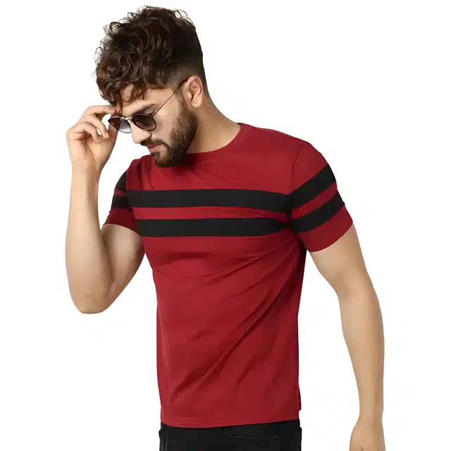 Regular fit Solid Men's Round Neck Half Sleeve Cotton Blend T-Shirts (Maroon, XL)