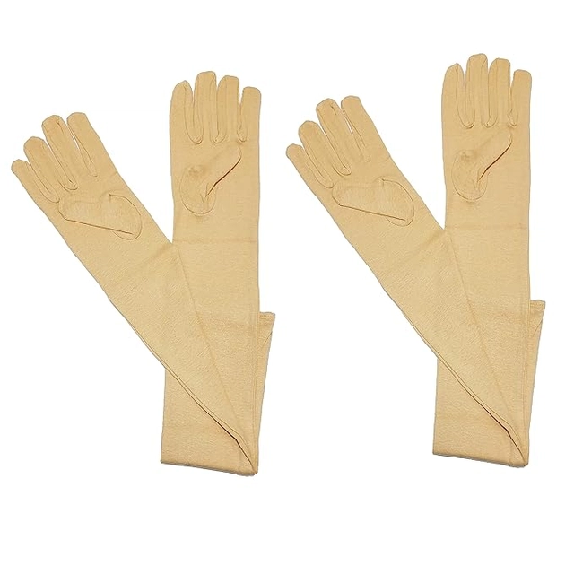 Cotton Solid Full Hand Gloves for Men & Women (Beige, Set of 2)