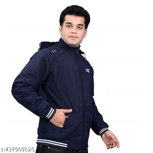 Polyester Jacket for Men (Navy Blue, M)