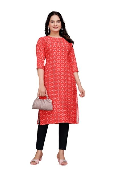 Rayon Cotton Printed Kurti for Women (Red, S)