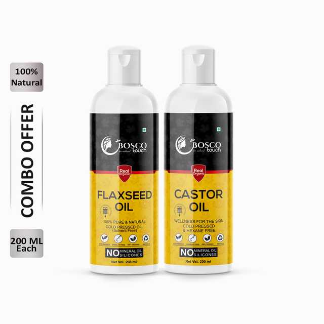 Bosco Touch Pure Flaxseed Oil (200 ml) & Castor Oil (200 ml) Combo For Rapid Hair Growth (Pack Of 2) (B-427)