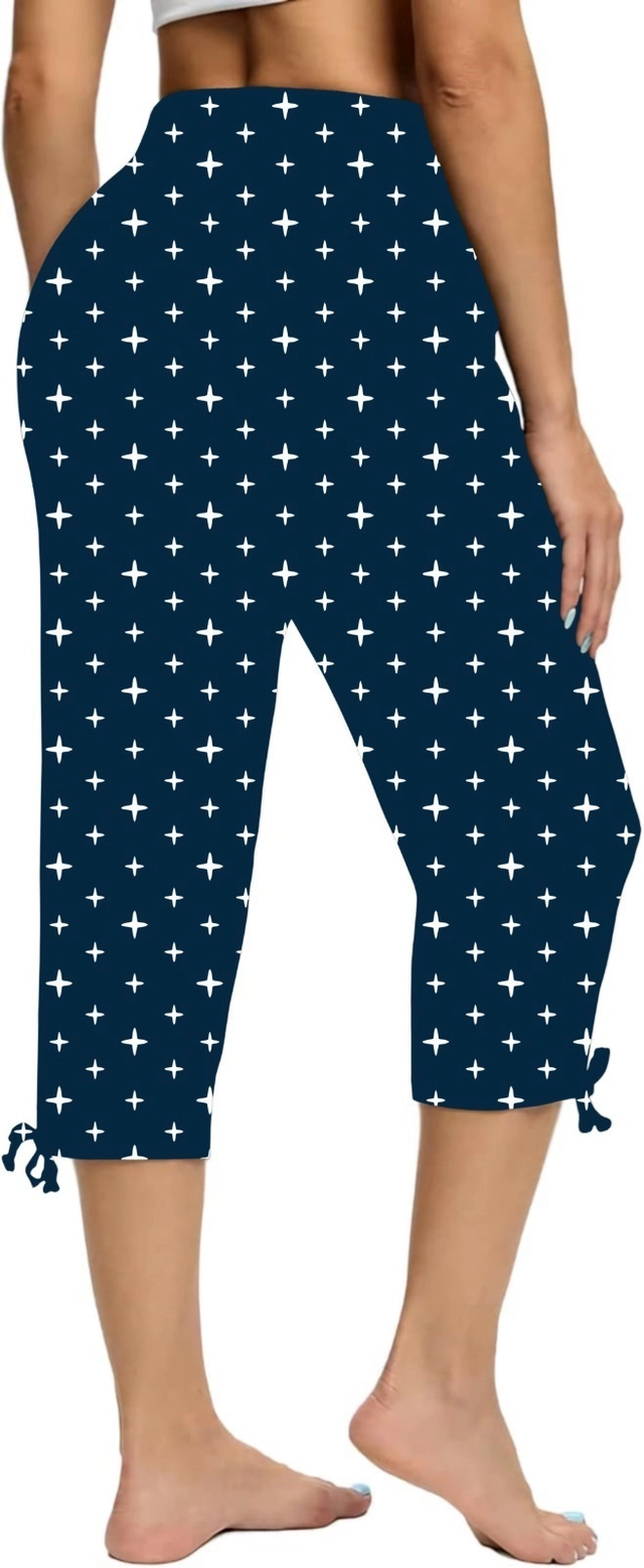 Cotton Printed Capris for Women (Navy Blue, L)