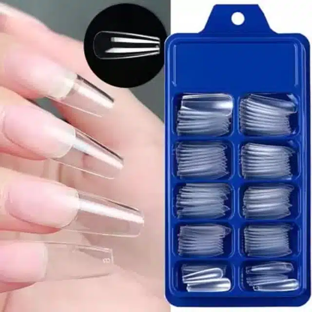 Artificial Nails (100 Pcs) with Nail Art Sticker (10 Pcs), Glue & Nail Paint (Transparent, Combo of 4)