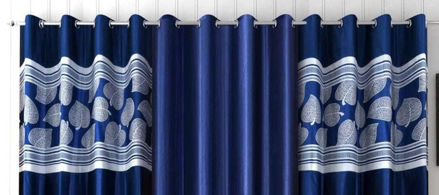 Polyester Room Darkening Printed Door Curtains (Navy Blue, 7 Feet) (Set of 3)