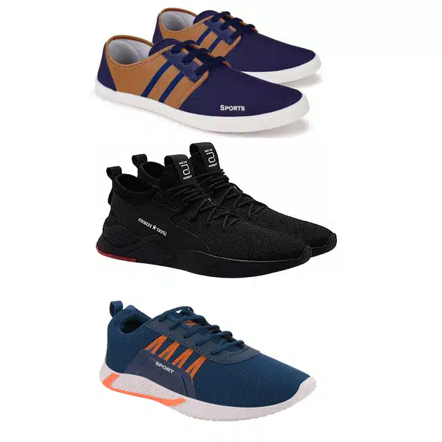 Men's Lace Up Lightweight Sports Shoes (Combo of 3) (Multicolor, 10)