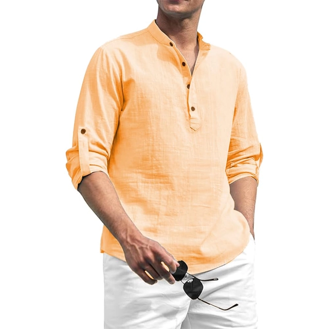 Cotton Solid Kurta for Men (Orange, S)