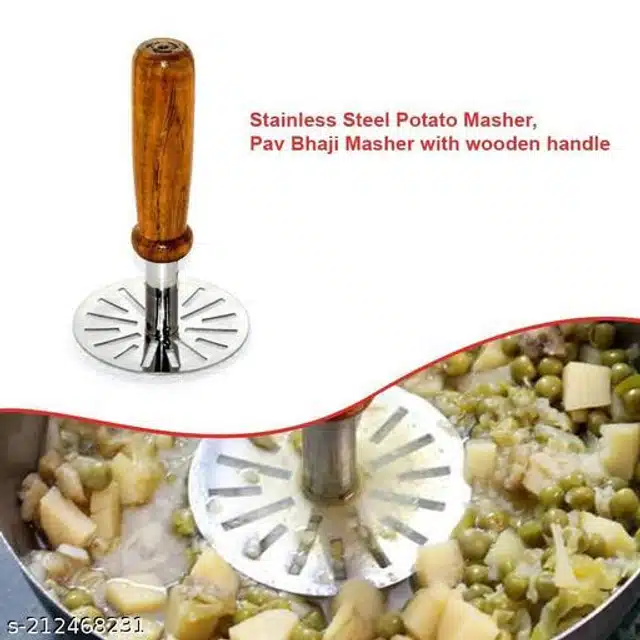 Stainless Steel Masher (Silver & Brown, Pack of 2)