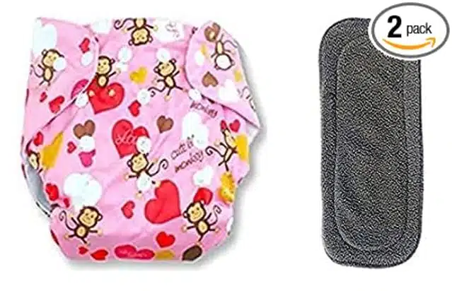Reusable Printed Baby Cloth Diapers with Inserts (Multicolor, Set of 1)