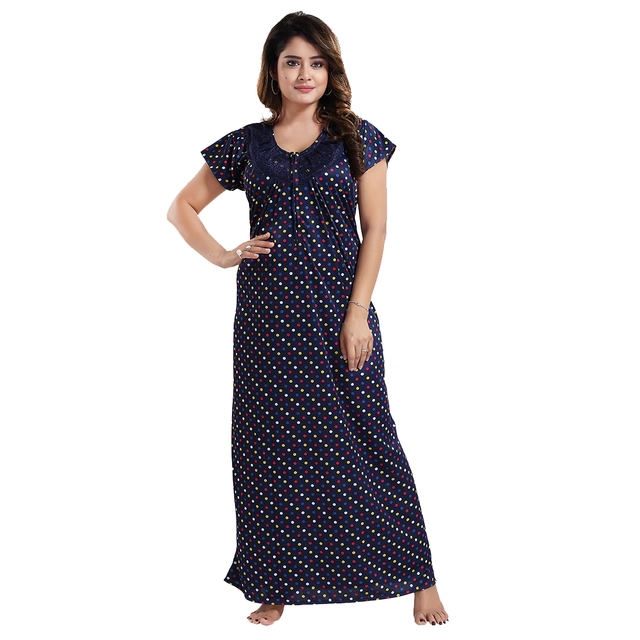 Satin Feeding Nighty for Women (Navy Blue, Free Size)