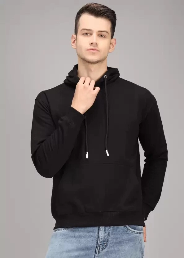 Cotton Blend Solid Hoodie for Men (Black, M)