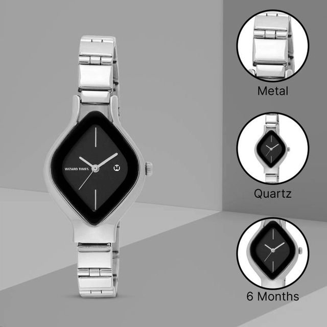 Analog Watch for Women (Silver & Black)