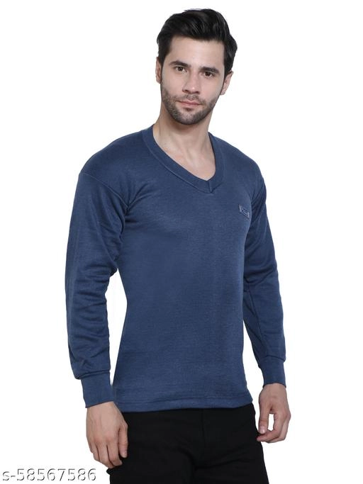 Cotton Thermal Topwear for Men (Blue, M)