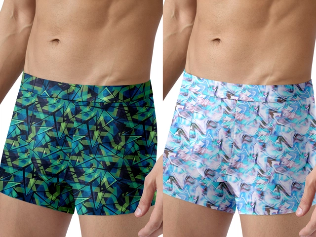 Nylon Printed Trunks for Men (Multicolor, S) (Pack of 2)