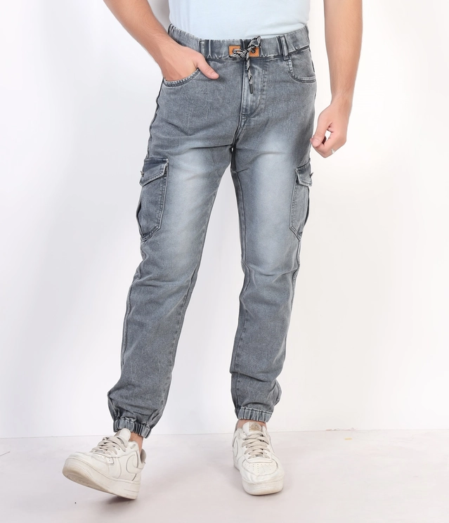 Denim Jogger Fit Jeans for Men (Grey, 28)