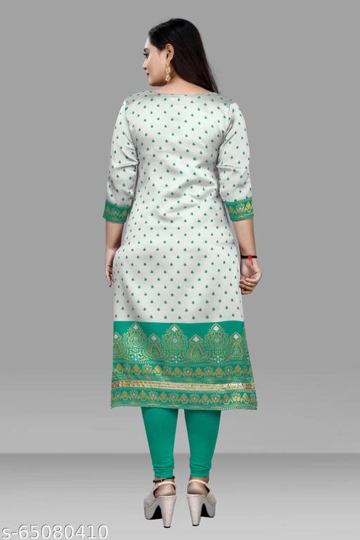 Crepe Printed Kurti for Women (White & Green, M)