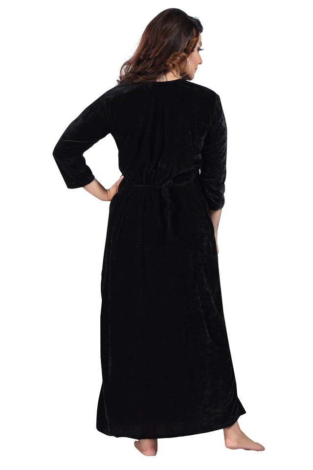 Velvet Solid Nightdress for Women (Black, Free Size)