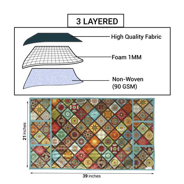 Polyester 3 Layered Digital Printed Fridge Top Cover Refrigerator Cover With 6 Utility Pockets (Multicolor, 39x21 Inches) (E-63)