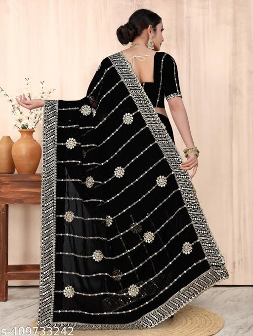 Georgette Embroidered Saree for Women (Black, 6.3 m)