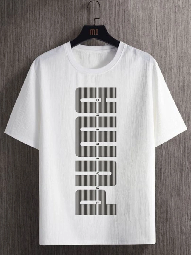 Round Neck Printed T-Shirt for Men (White, S)