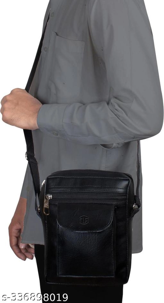 Faux Leather Sling Bags for Men (Black)
