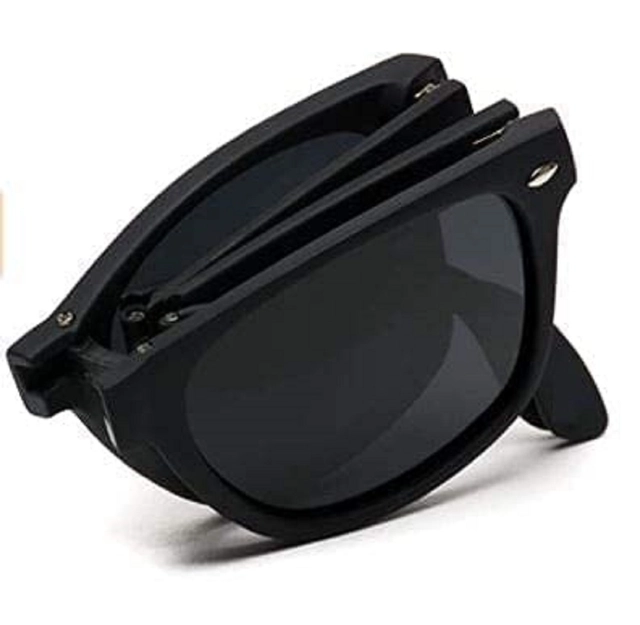 Square Shape Folding Sunglass with UV400 Protection for Men & Women (Black)