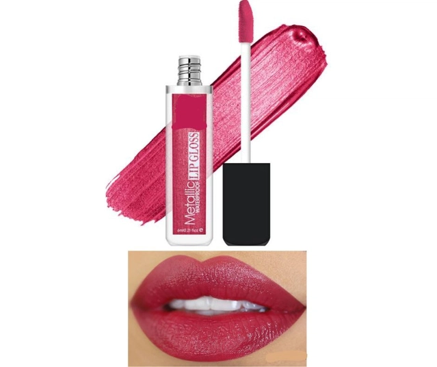 Metallic Waterproof Lip Gloss (Rose Pink, 6 ml)