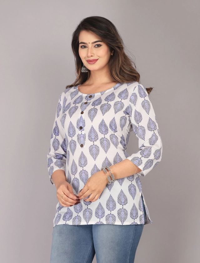 Viscose Rayon Printed Short Kurti for Women (White, XS)