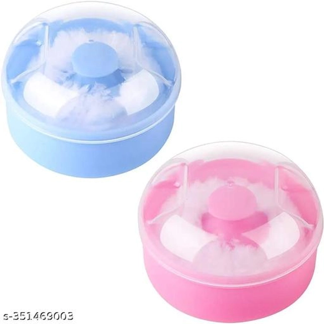 Lanellie Powder Puff with Container for Baby (Multicolor, Pack of 2)