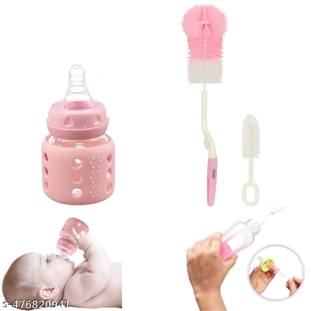 Combo of Milk Bottle (60 ml) with Bottle & Nipple Cleaning Brushes (Multicolor, Set of 3)