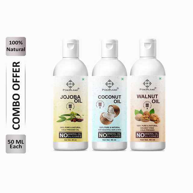 Puriflame Pure Jojoba Oil (50 ml), Coconut Oil (50 ml) & Walnut Oil (50 ml) Combo for Rapid Hair Growth (Pack Of 3) (B-11466)