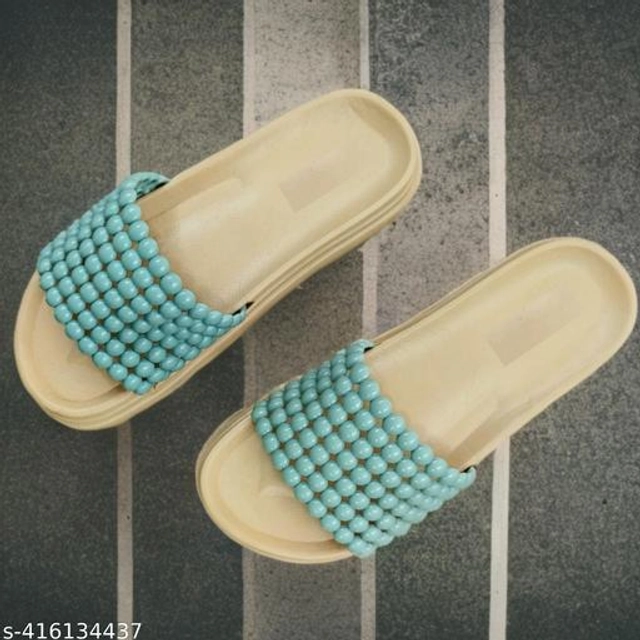 Sliders for Women (Sky Blue & Beige, 3)