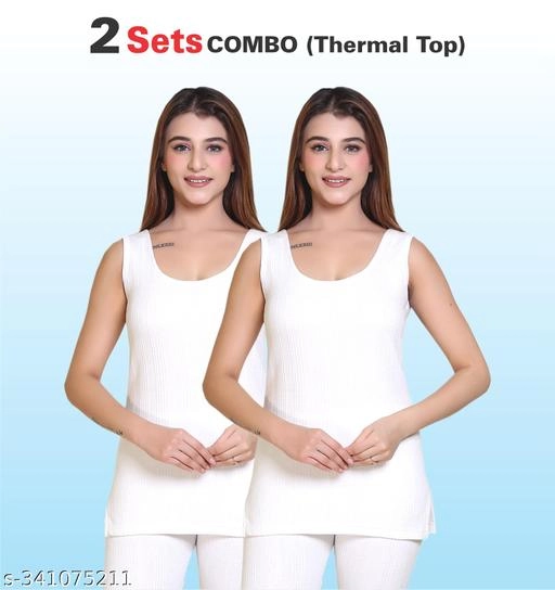 Woolen Thermal Top for Women (White, M) (Pack of 2)