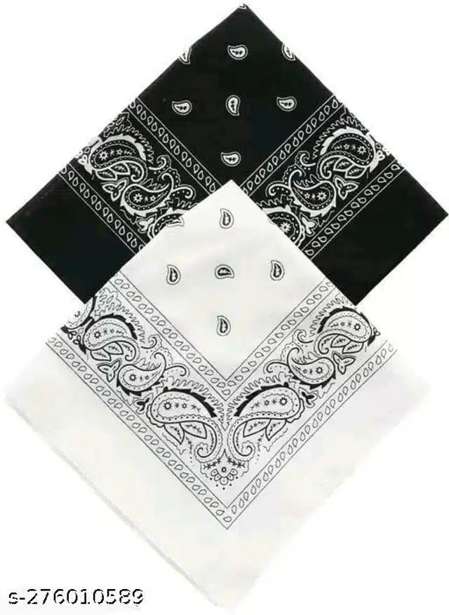 Cotton Bandana for Men & Women (Black & White, Pack of 2)