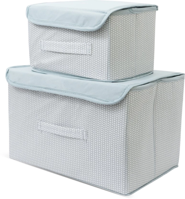 Crafty Craft Storage Basket, Box , Bins & Non-Woven Wardrobe Closet Organizer Foldable Drawer Rectangular Stackable Box/Bins with Lid & Handle (Grey,Set of 2)