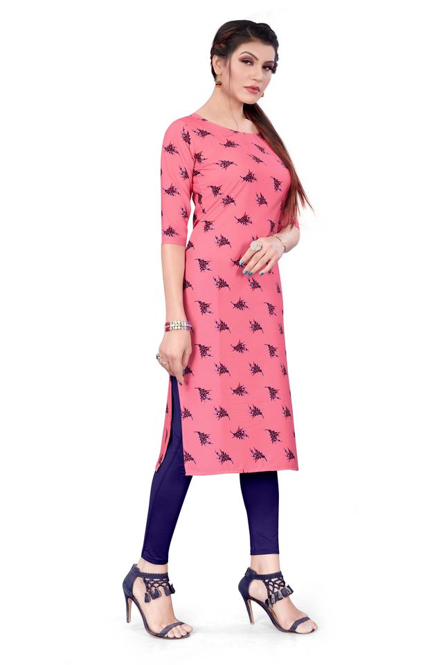 Womens Printed Poly Crepe Straight Kurta (Multicolour, L) (DSK-398)