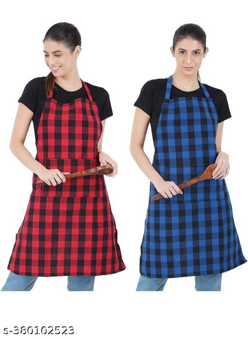 Cotton Apron for Men & Women (Red & Blue, Pack of 2)