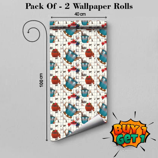 Vinyl Wallpaper for Kitchen Wall (Multicolor, 100x40 cm) (Pack of 2)