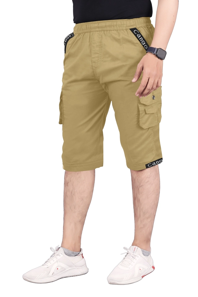 Cotton Striped Capri for Men (Beige, 28)