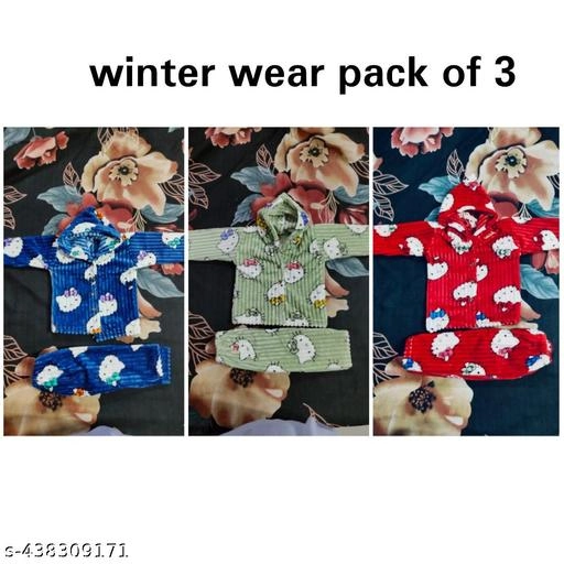 Woolen Clothing Set for Kids (Multicolor, 0-3 Months) (Set of 3)