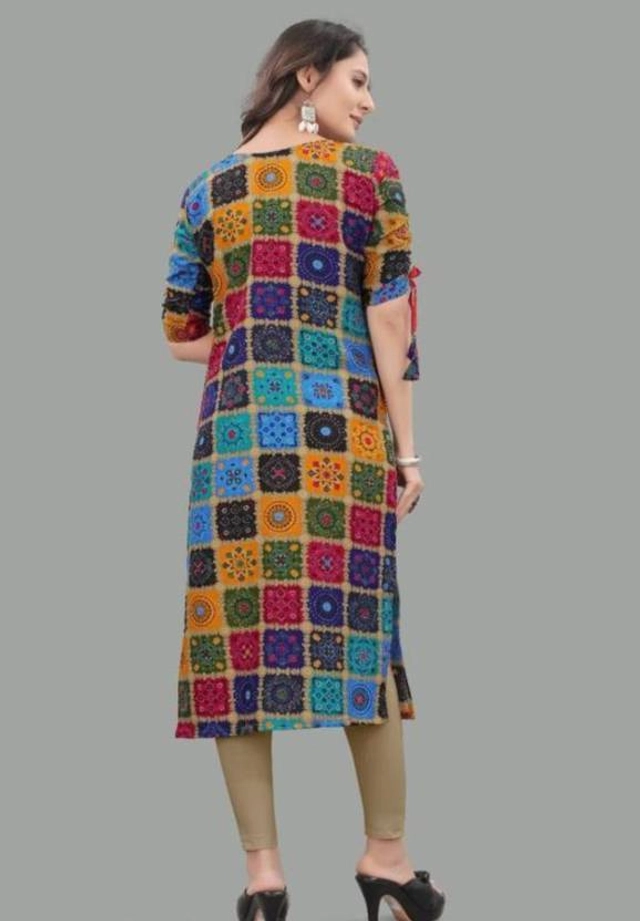 Rayon Printed Kurti for Women (Blue, XL)