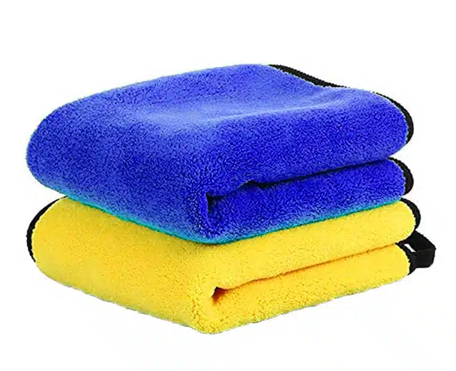 Cotton Blend Multipurpose Cleaning Towel (Blue & Yellow, 40x30 cm) (Pack of 2)