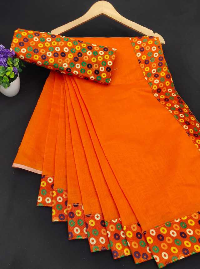 Inder Fashion Chanderi Cotton Saree With Running Blouse For Women (Orange, 6.30 m) (IF-9)