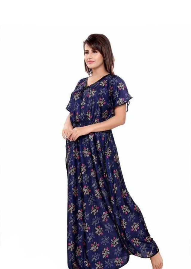 Satin Printed Kaftan for Women (Navy Blue, XL)