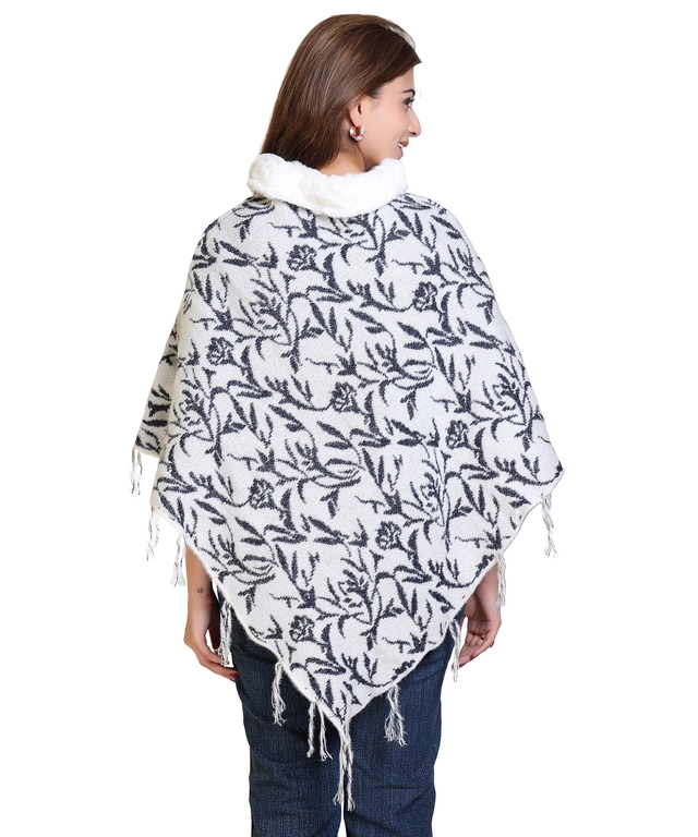 Woolen Self-Design Ponchos for Women (Multicolor, M)