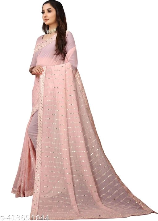 Georgette Embroidered Saree for Women (Baby Pink, 6.3 m)