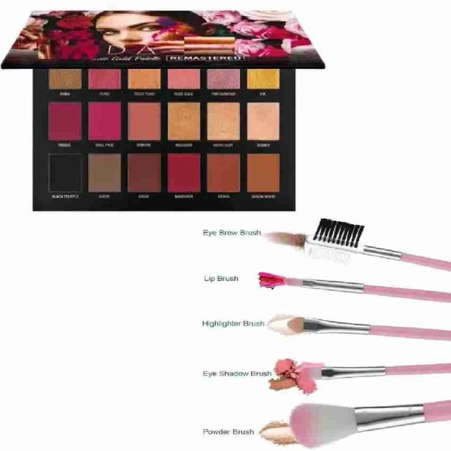 Combo of Eyeshadow Palette & 5 Pcs Makeup Brushes (Multicolor, Set of 2)