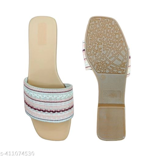 Flats for Women (Beige & White, 3)