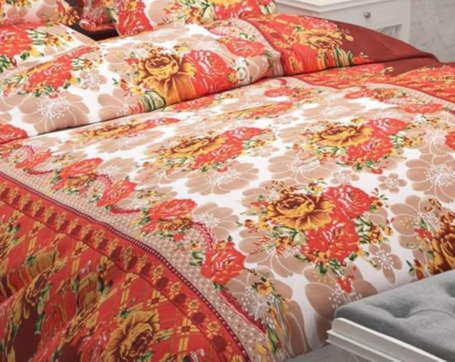 Cotton Double Floral Flat 144 TC Bedsheet (Pack of 1, Red)