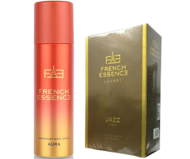 Combo of French Essence Luxury Jazz Perfume (60 ml) & Aura Deodorant (150 ml) for Men (Set of 2)