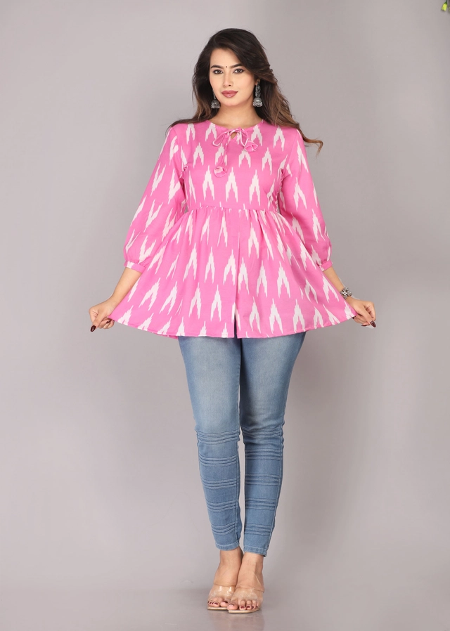 Viscose Rayon Printed Short Kurti for Women (Pink, XS)